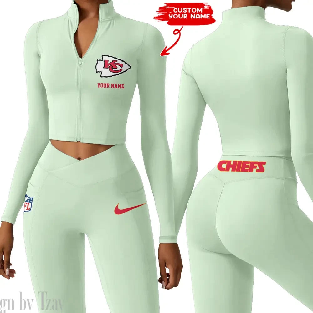 Kansas City Chiefs Zipper Sports Top Women Gym Long Sleeve for Fitness SPTZSTW016