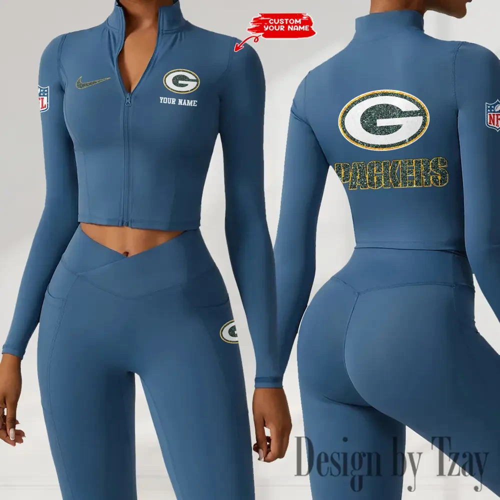Green Bay Packers Zipper Sports Top Women Gym Long Sleeve for Fitness SPTZSTW113