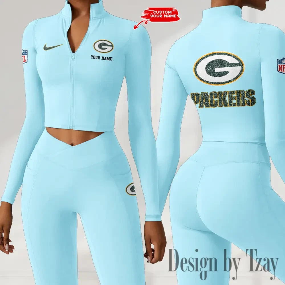 Green Bay Packers Zipper Sports Top Women Gym Long Sleeve for Fitness SPTZSTW113