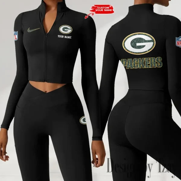Green Bay Packers Zipper Sports Top Women Gym Long Sleeve for Fitness SPTZSTW113