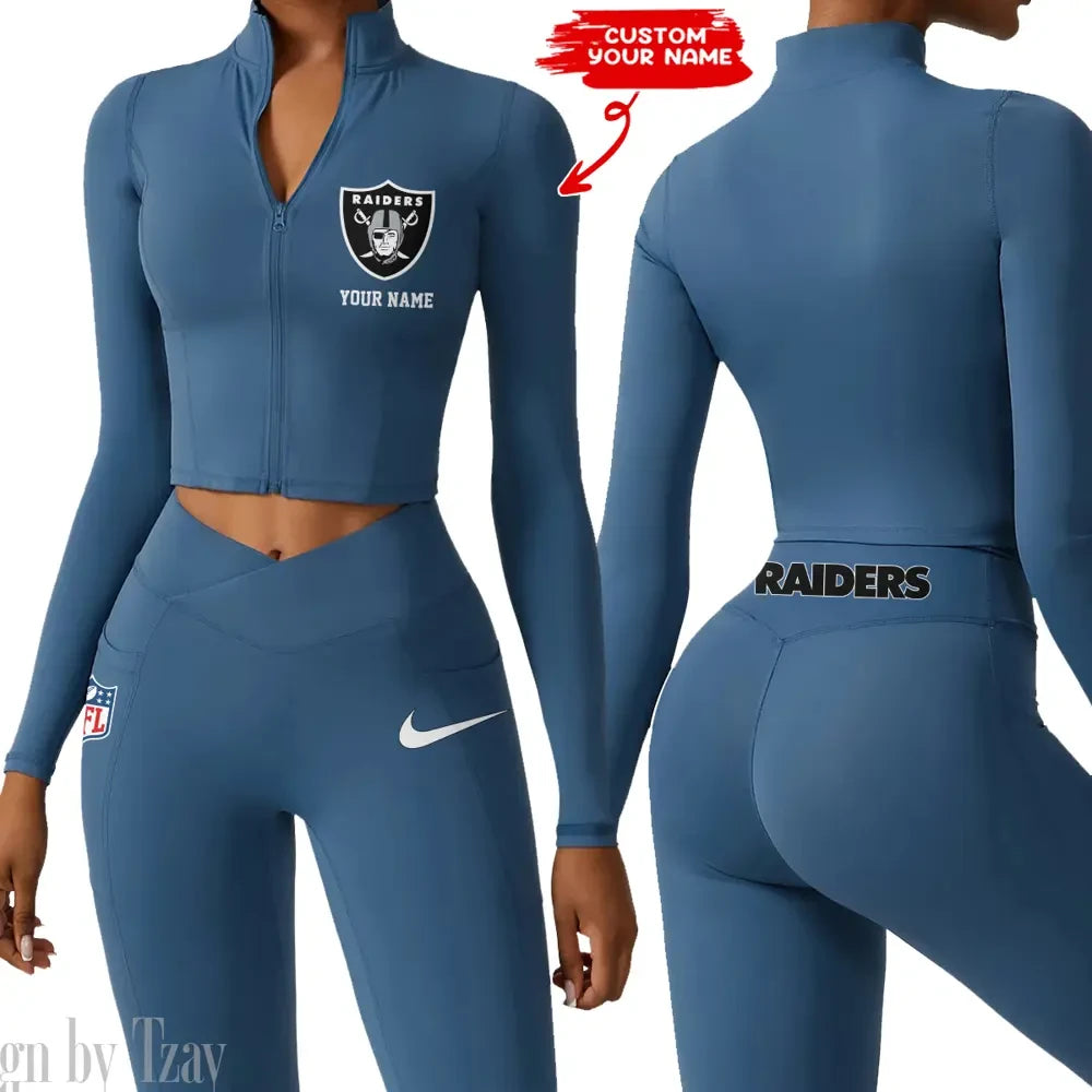 Las Vegas Raiders Zipper Sports Top Women Gym Long Sleeve for Fitness SPTZSTW017