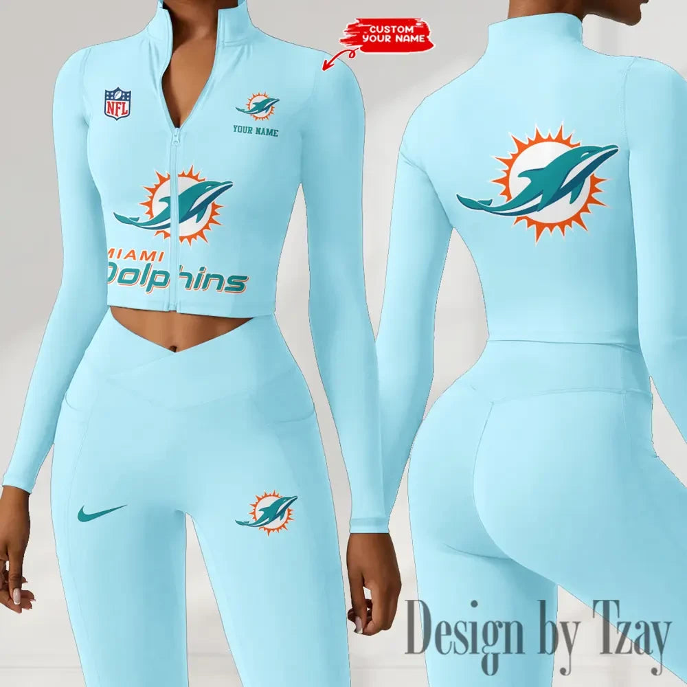 Miami Dolphins Zipper Sports Top Women Gym Long Sleeve for Fitness SPTZSTW052