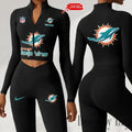 Miami Dolphins Zipper Sports Top Women Gym Long Sleeve for Fitness SPTZSTW052