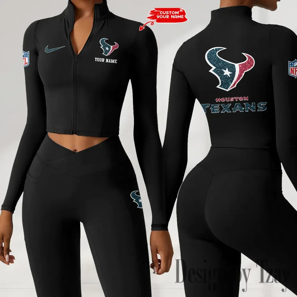 Houston Texans Zipper Sports Top Women Gym Long Sleeve for Fitness SPTZSTW114