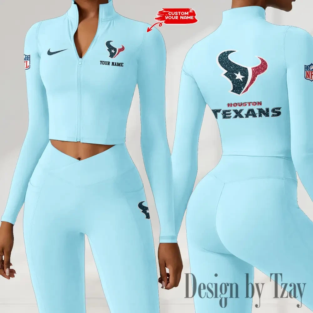 Houston Texans Zipper Sports Top Women Gym Long Sleeve for Fitness SPTZSTW114