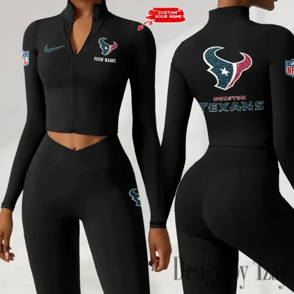 Houston Texans Zipper Sports Top Women Gym Long Sleeve for Fitness SPTZSTW114