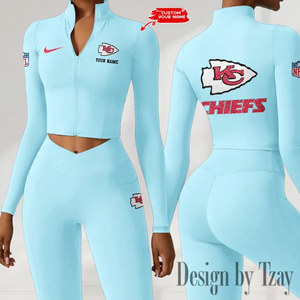 Kansas City Chiefs Zipper Sports Top Women Gym Long Sleeve for Fitness SPTZSTW117