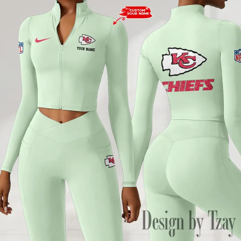 Kansas City Chiefs Zipper Sports Top Women Gym Long Sleeve for Fitness SPTZSTW117