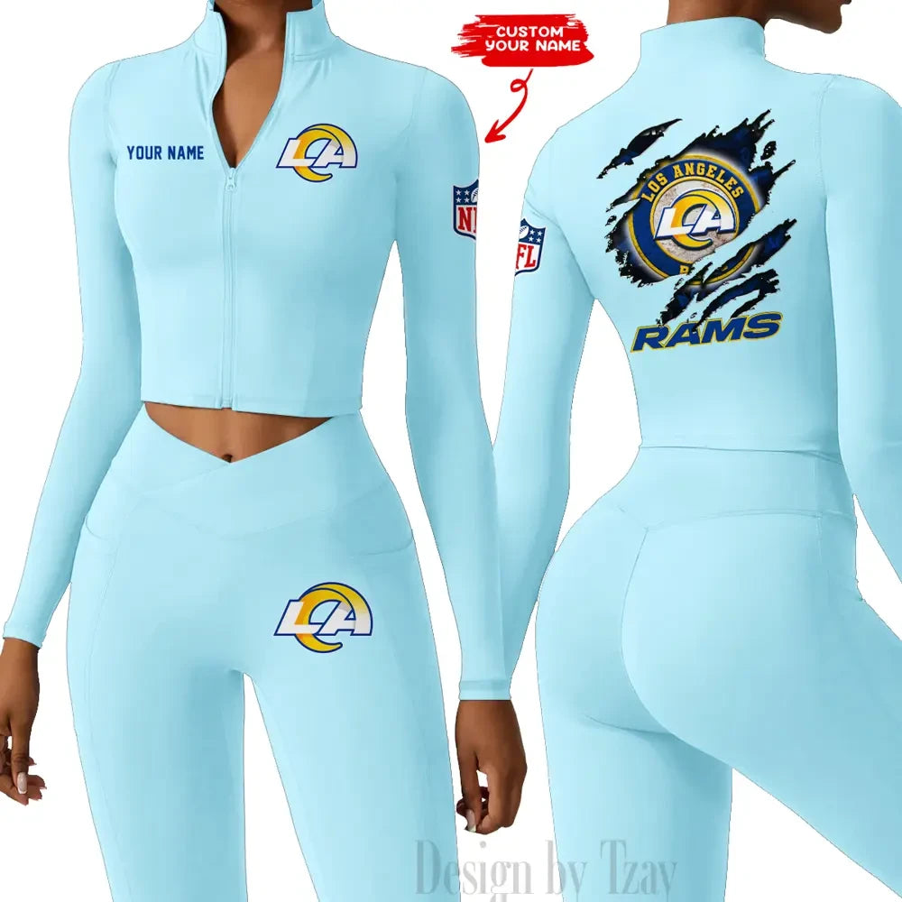Los Angeles Rams Women Activewear Set 2 Piece Crop Jacket and High Waist Leggings SPTZSTW249
