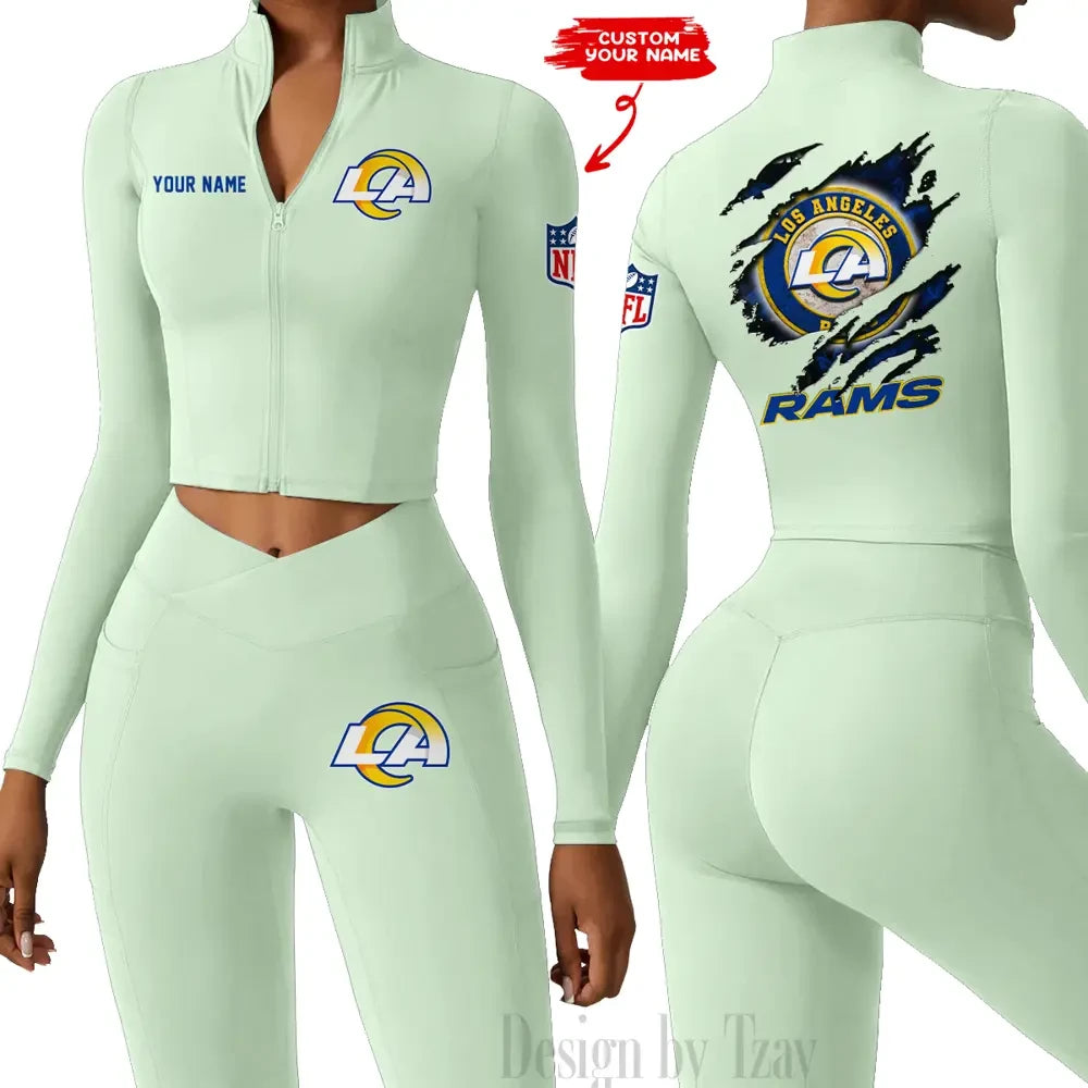 Los Angeles Rams Women Activewear Set 2 Piece Crop Jacket and High Waist Leggings SPTZSTW249