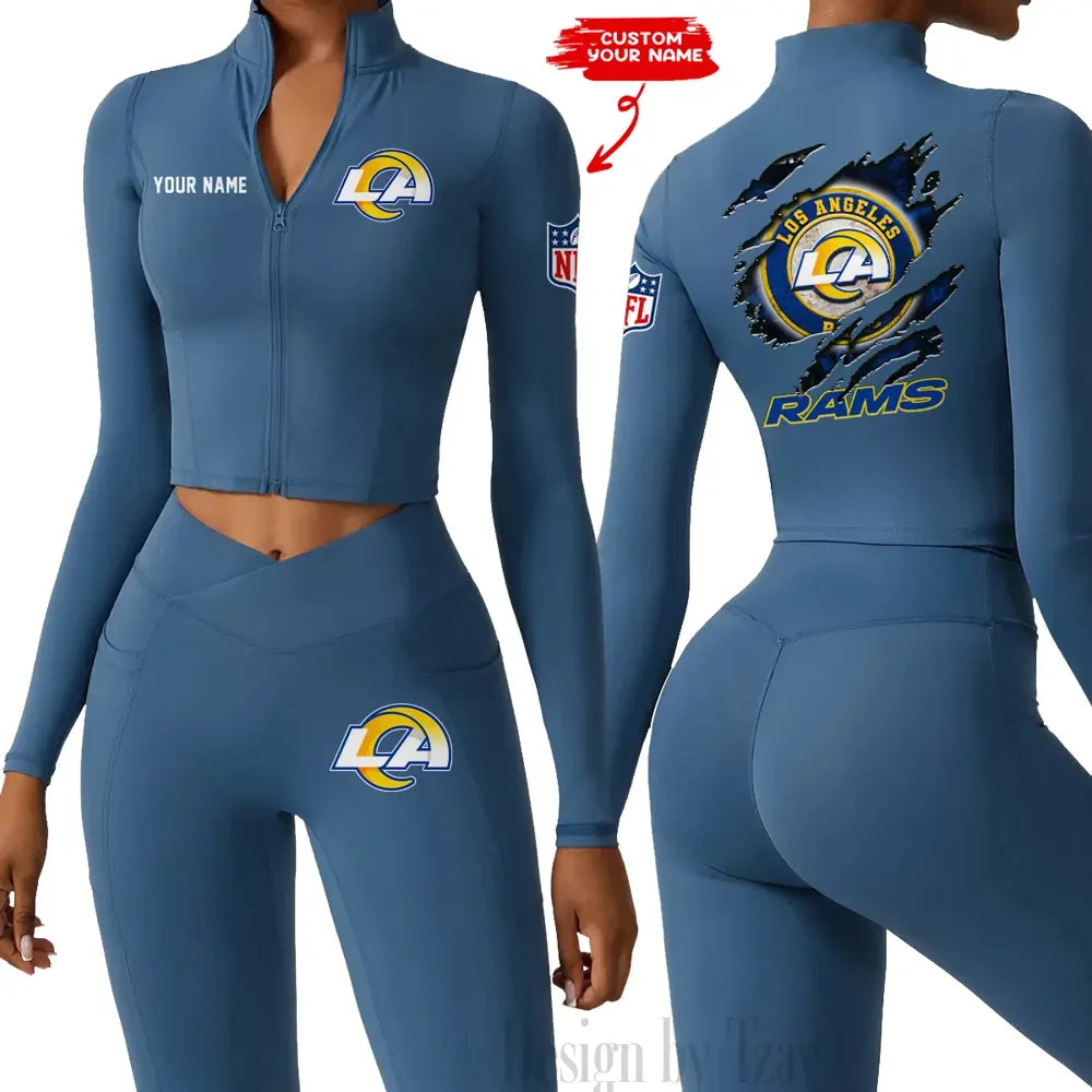 Los Angeles Rams Women Activewear Set 2 Piece Crop Jacket and High Waist Leggings SPTZSTW249