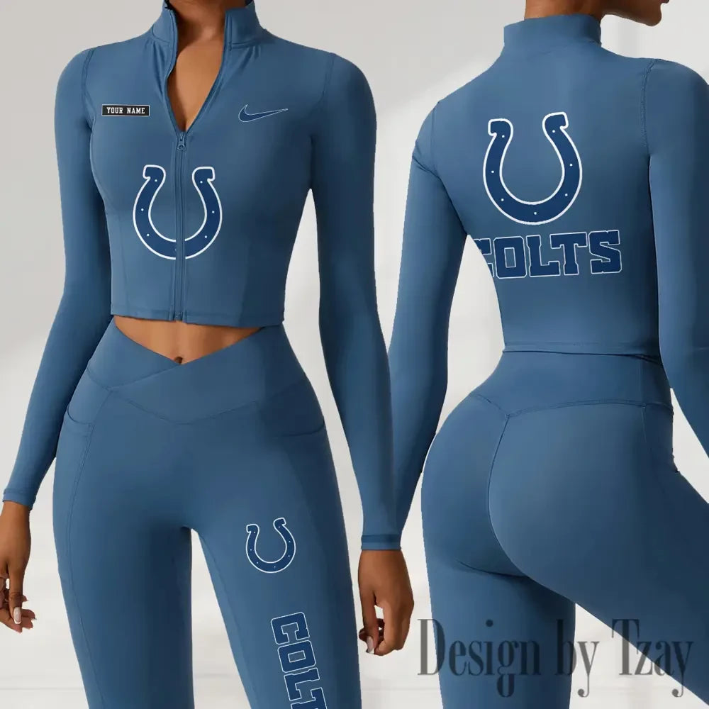 Indianapolis Colts Women Activewear Set 2 Piece Crop Jacket and High Waist Leggings SPTZSTW276