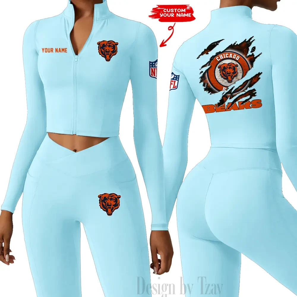 Chicago Bears Women Activewear Set 2 Piece Crop Jacket and High Waist Leggings SPTZSTW236