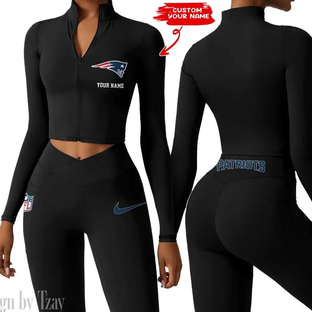 New England Patriots Zipper Sports Top Women Gym Long Sleeve for Fitness SPTZSTW022