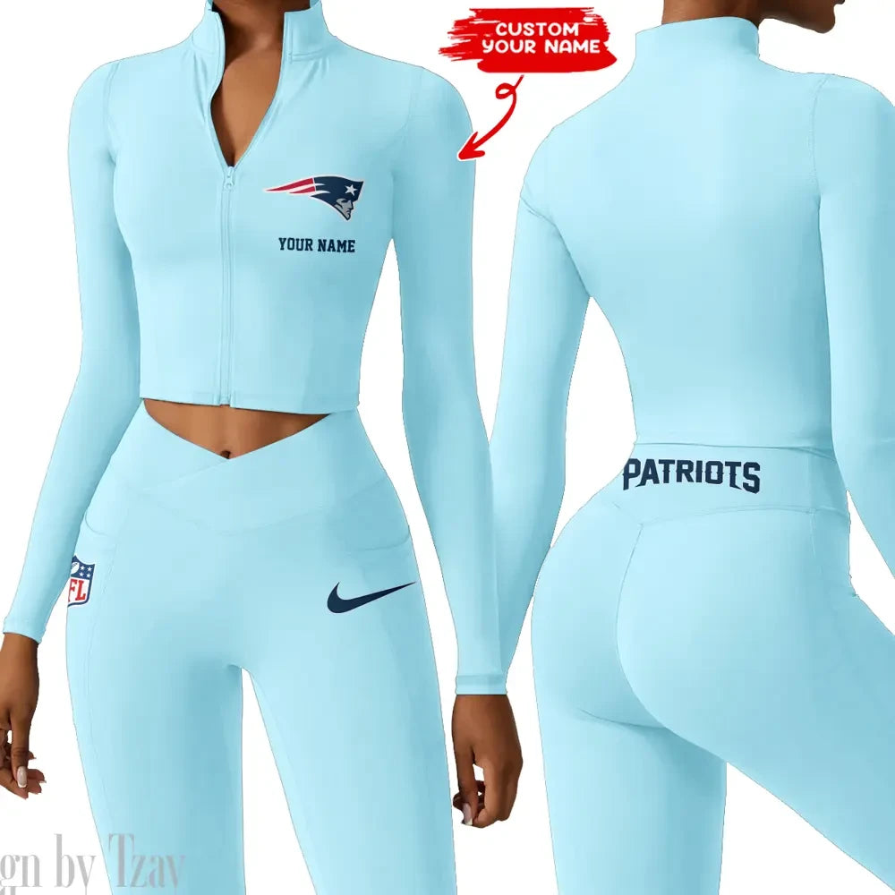 New England Patriots Zipper Sports Top Women Gym Long Sleeve for Fitness SPTZSTW022