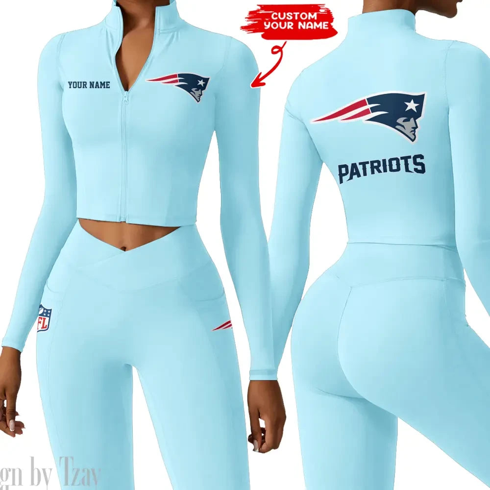 New England Patriots Zipper Sports Top Women Gym Long Sleeve for Fitness SPTZSTW086