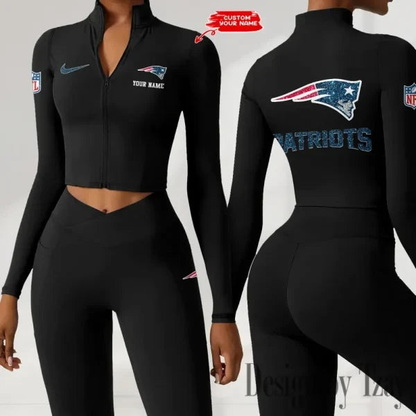 New England Patriots Zipper Sports Top Women Gym Long Sleeve for Fitness SPTZSTW123