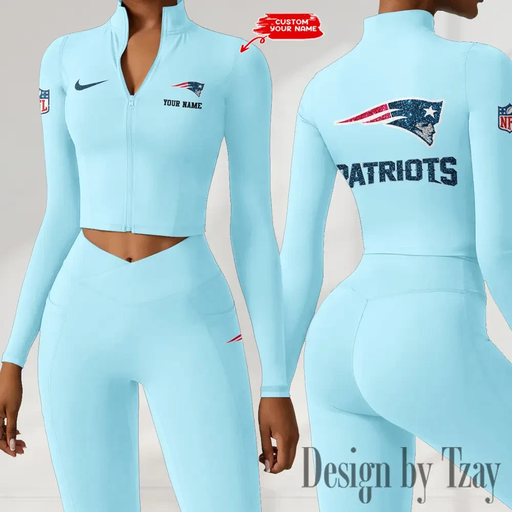 New England Patriots Zipper Sports Top Women Gym Long Sleeve for Fitness SPTZSTW123
