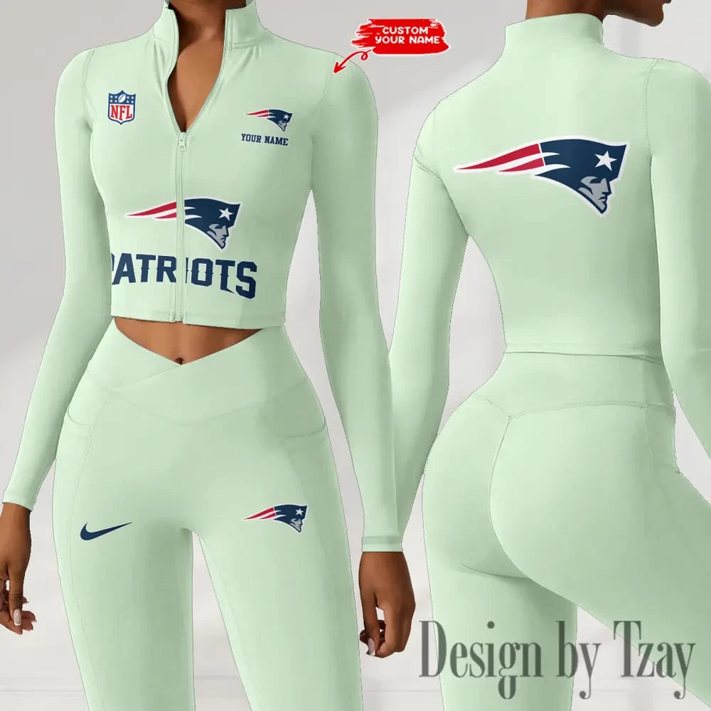 New England Patriots Zipper Sports Top Women Gym Long Sleeve for Fitness SPTZSTW054