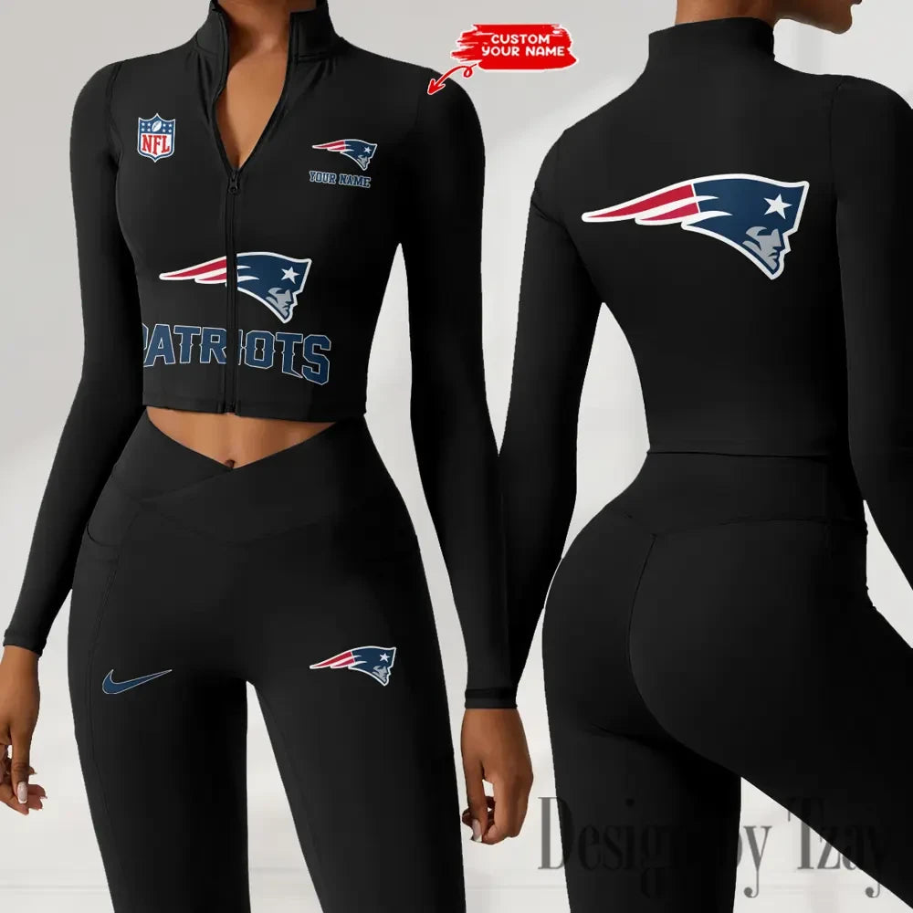 New England Patriots Zipper Sports Top Women Gym Long Sleeve for Fitness SPTZSTW054