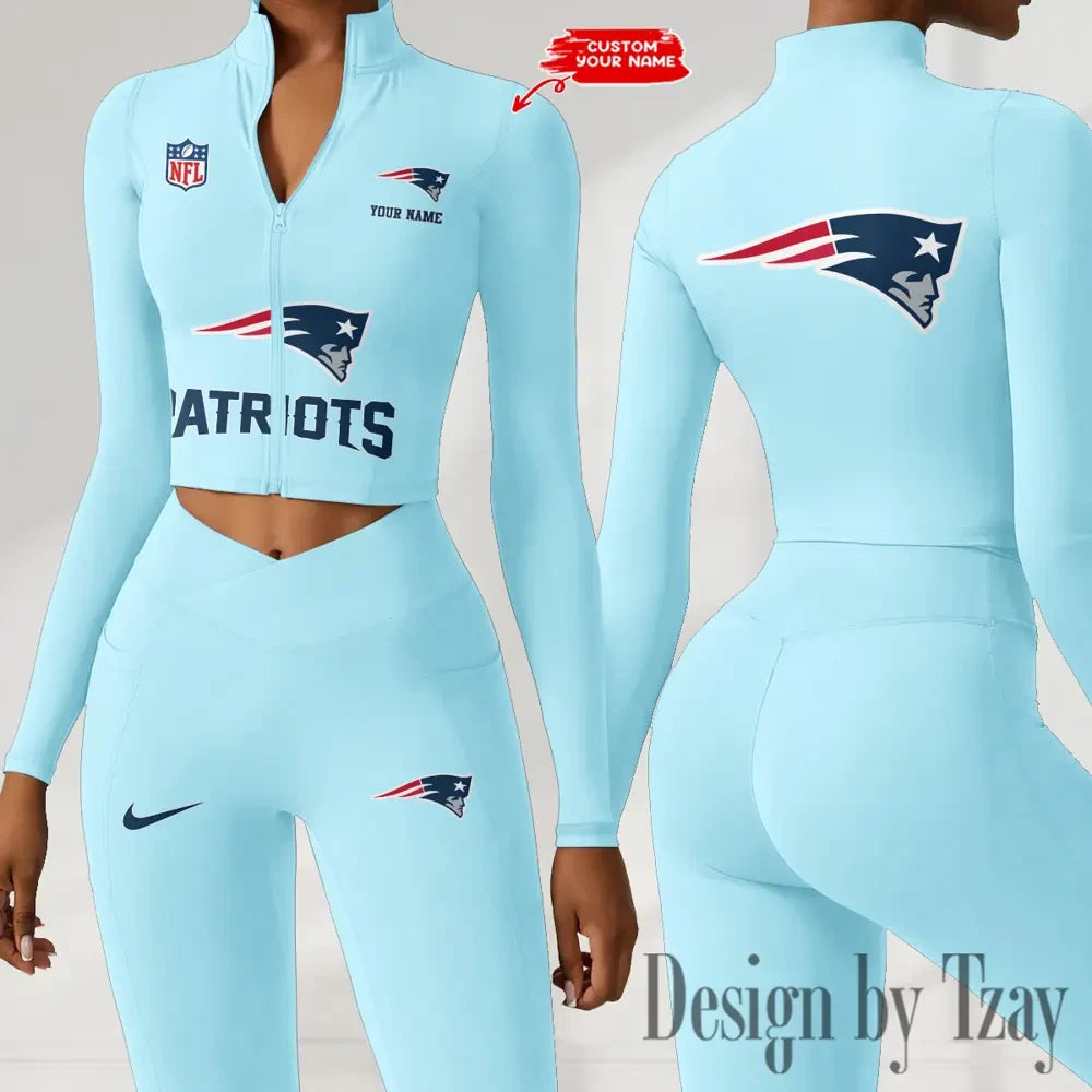 New England Patriots Zipper Sports Top Women Gym Long Sleeve for Fitness SPTZSTW054