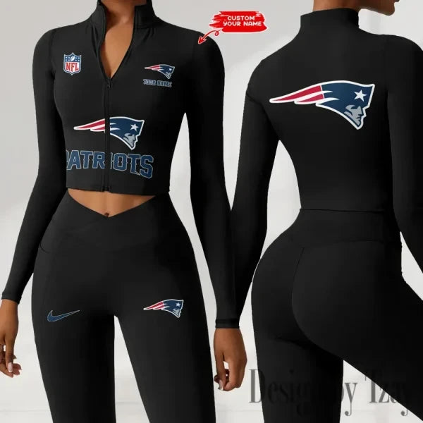 New England Patriots Zipper Sports Top Women Gym Long Sleeve for Fitness SPTZSTW054