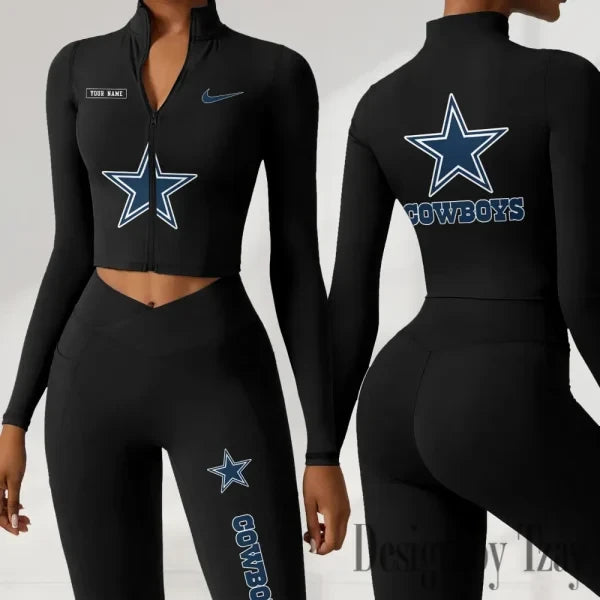 Dallas Cowboys Women Activewear Set 2 Piece Crop Jacket and High Waist Leggings SPTZSTW271