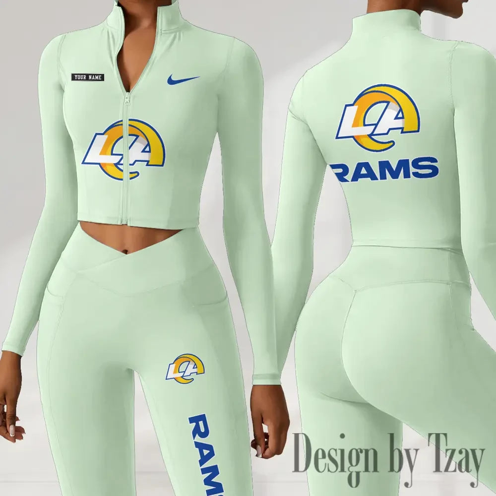 Los Angeles Rams Women Activewear Set 2 Piece Crop Jacket and High Waist Leggings SPTZSTW281