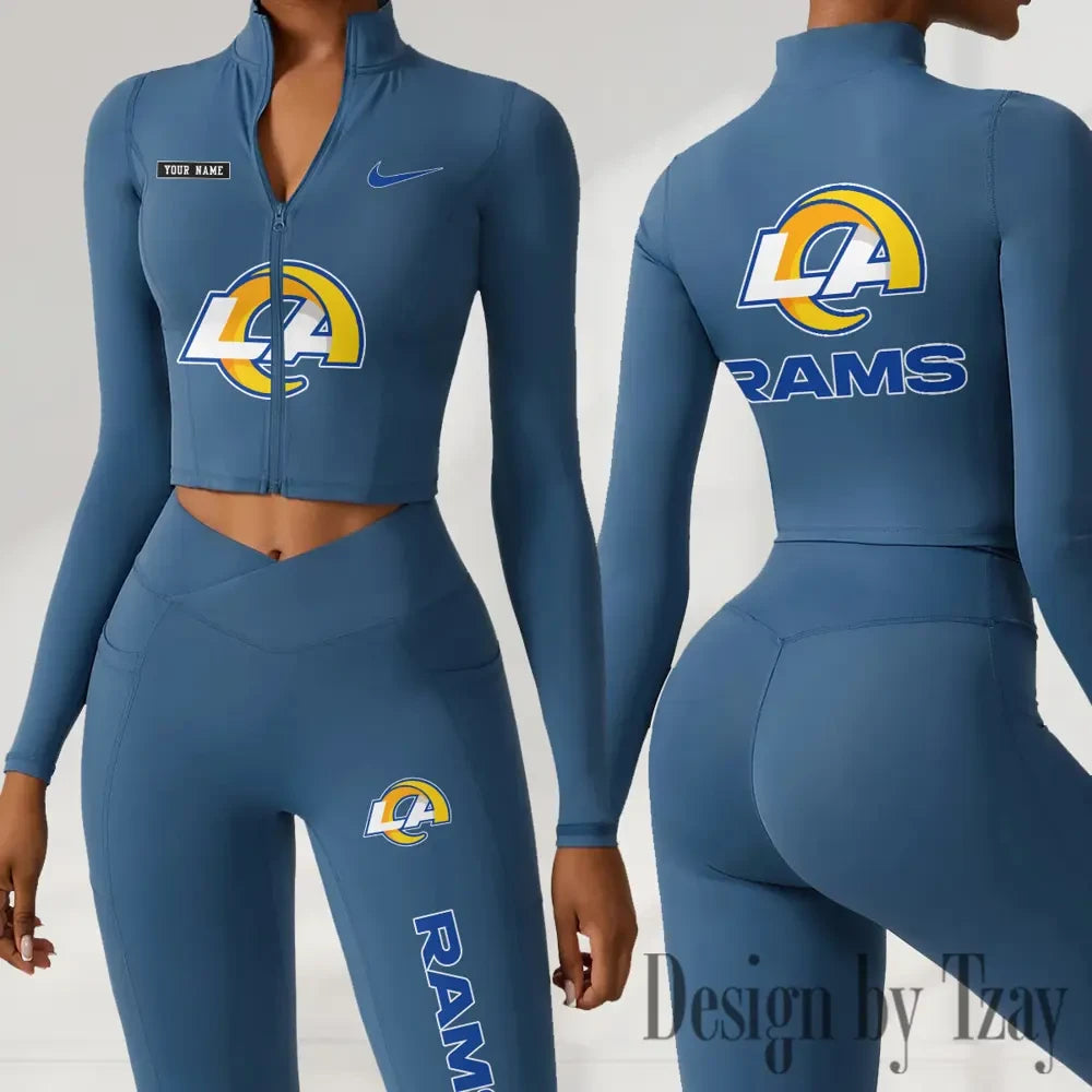 Los Angeles Rams Women Activewear Set 2 Piece Crop Jacket and High Waist Leggings SPTZSTW281