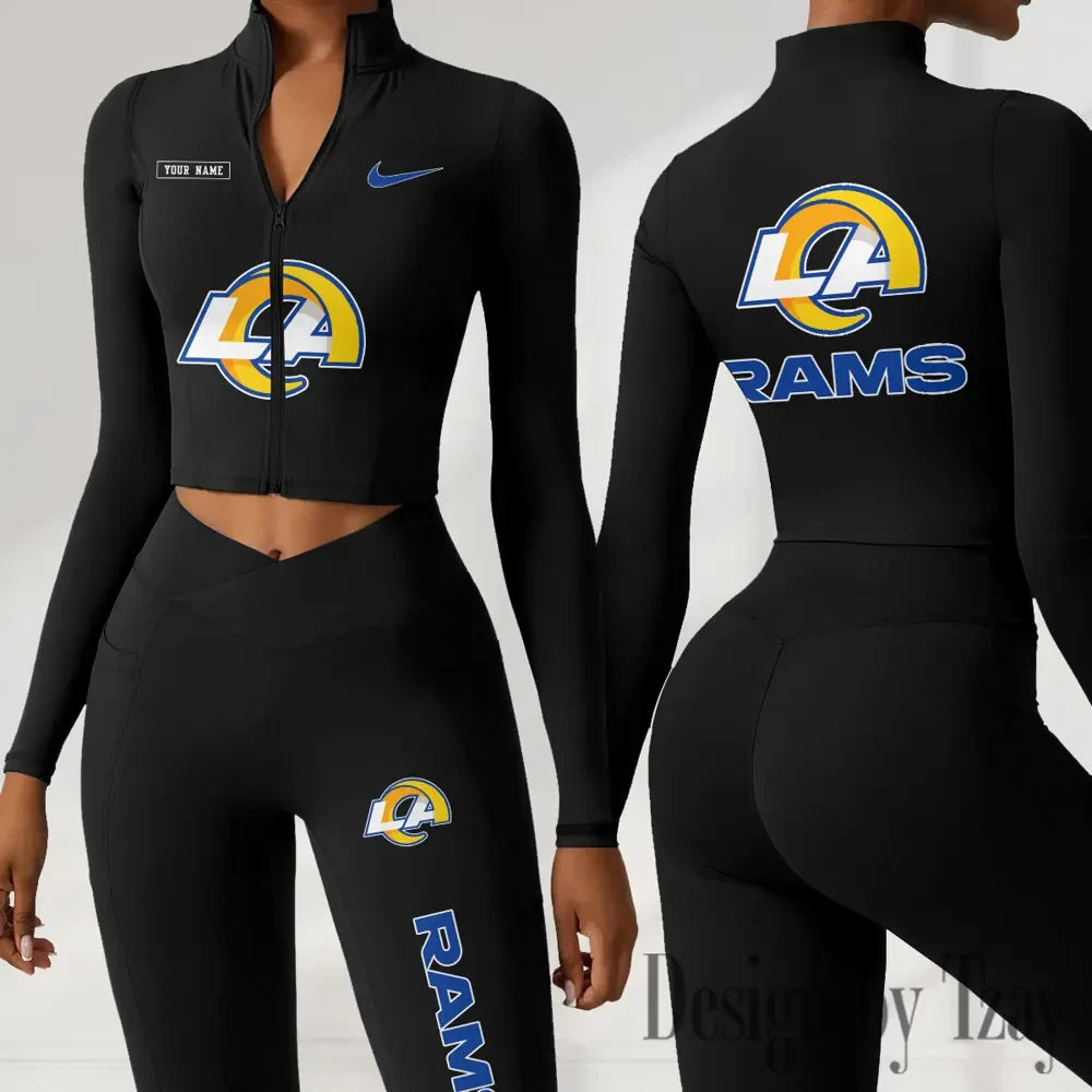 Los Angeles Rams Women Activewear Set 2 Piece Crop Jacket and High Waist Leggings SPTZSTW281