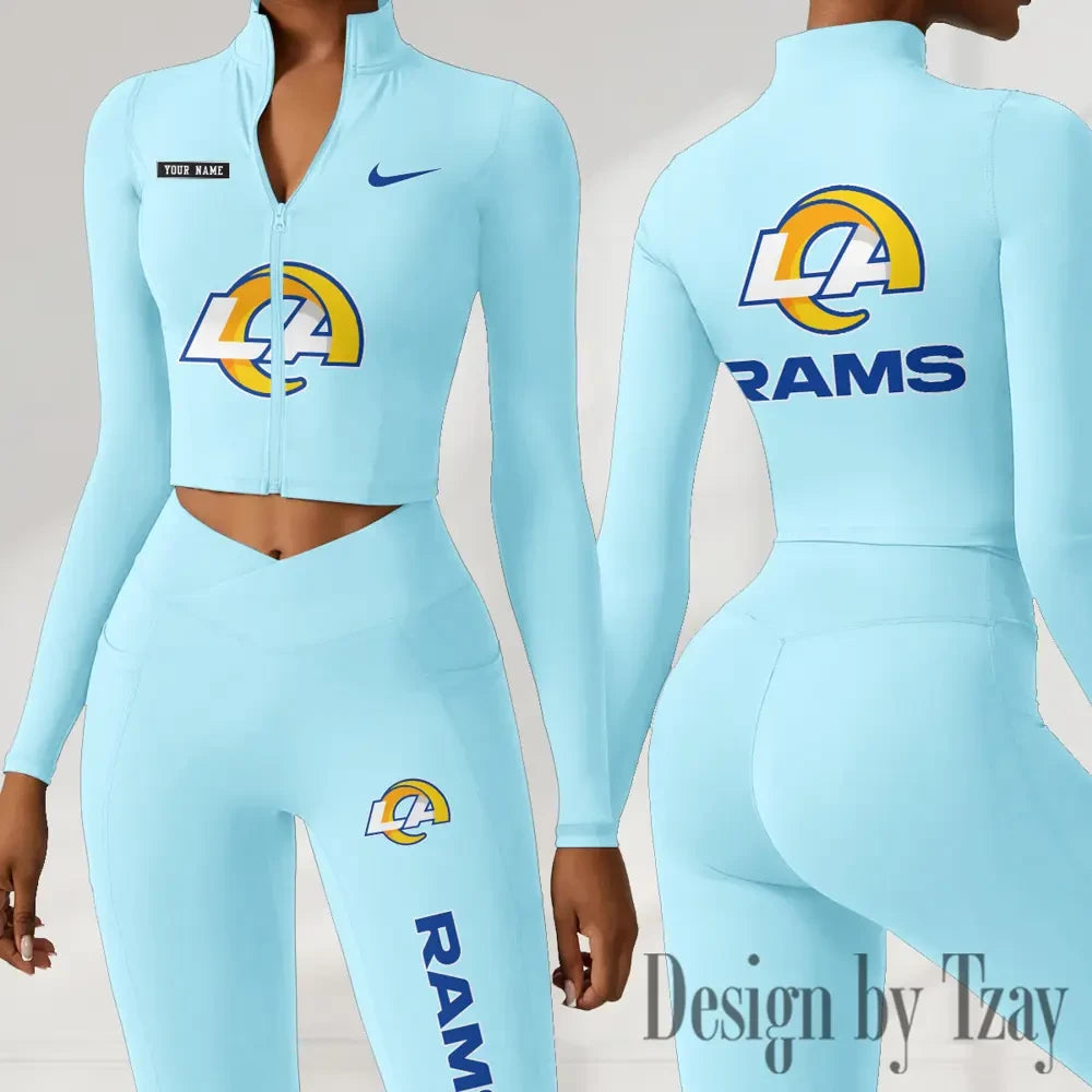 Los Angeles Rams Women Activewear Set 2 Piece Crop Jacket and High Waist Leggings SPTZSTW281