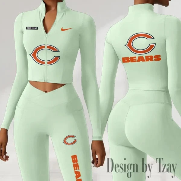 Chicago Bears Women Activewear Set 2 Piece Crop Jacket and High Waist Leggings SPTZSTW268