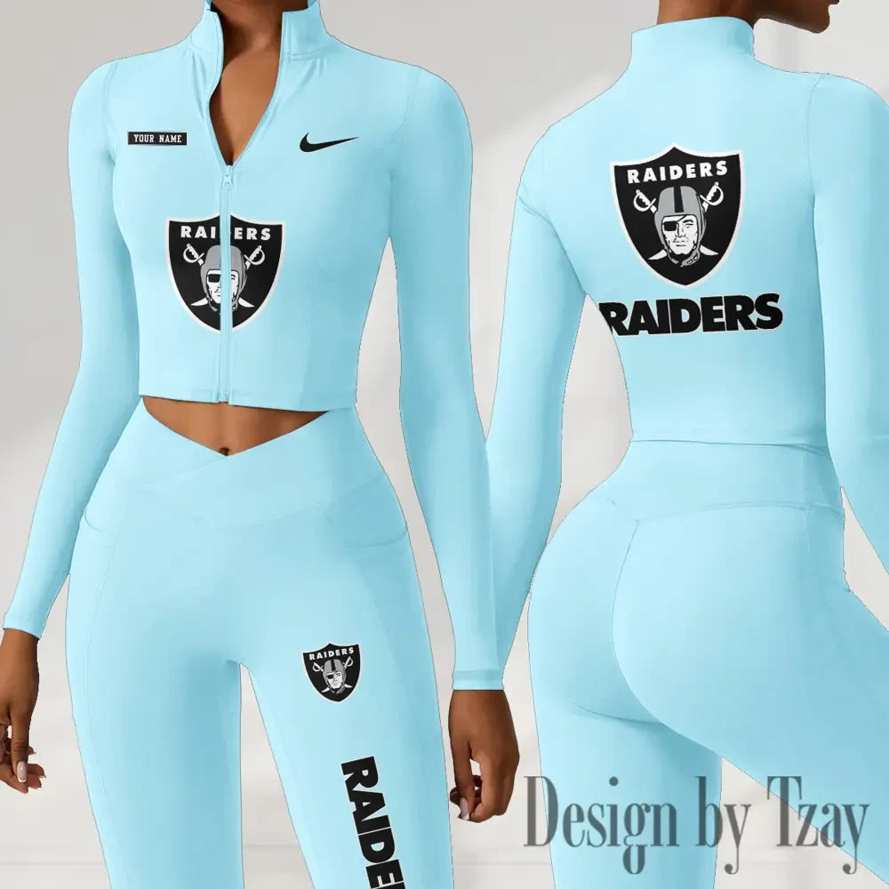 Las Vegas Raiders Women Activewear Set 2 Piece Crop Jacket and High Waist Leggings SPTZSTW279
