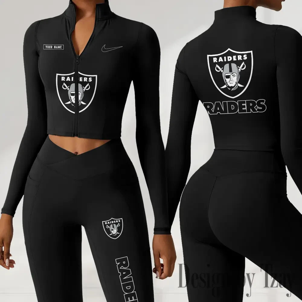 Las Vegas Raiders Women Activewear Set 2 Piece Crop Jacket and High Waist Leggings SPTZSTW279
