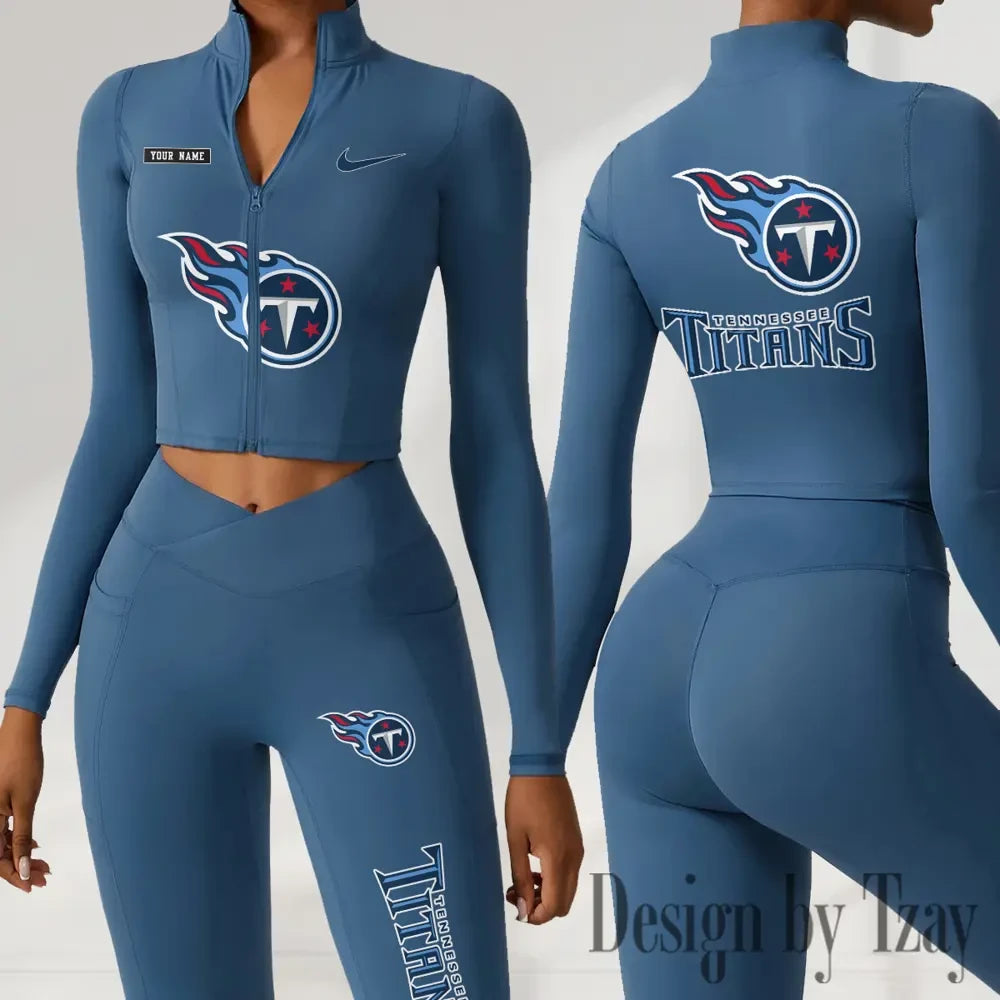 Tennessee Titans Women Activewear Set 2 Piece Crop Jacket and High Waist Leggings SPTZSTW293