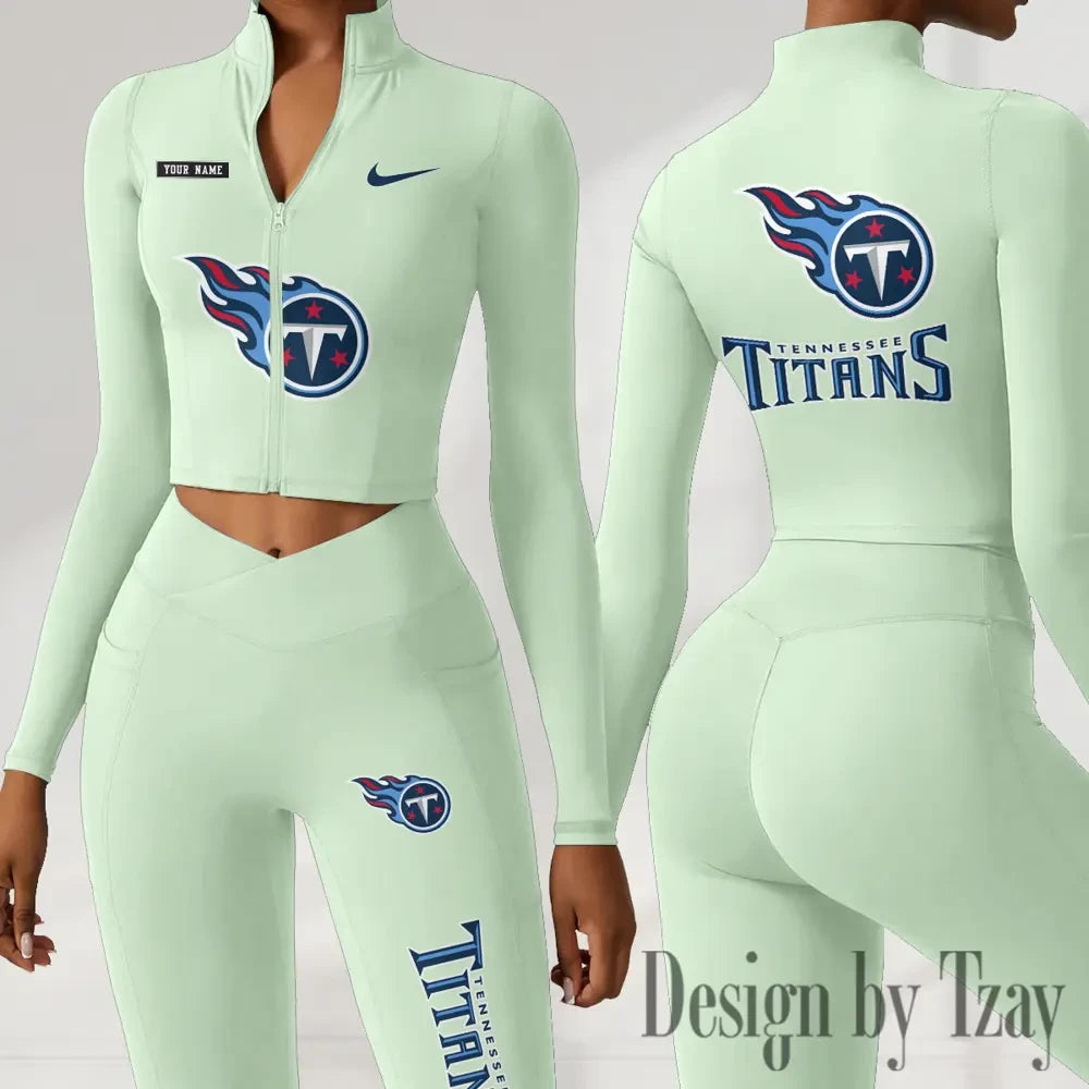 Tennessee Titans Women Activewear Set 2 Piece Crop Jacket and High Waist Leggings SPTZSTW293