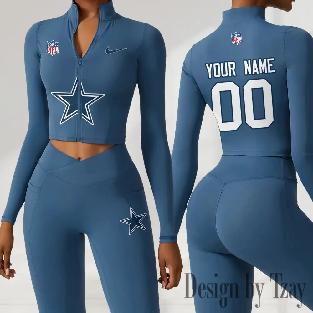 Dallas Cowboys Women Activewear Set 2 Piece Crop Jacket and High Waist Leggings SPTZSTW207
