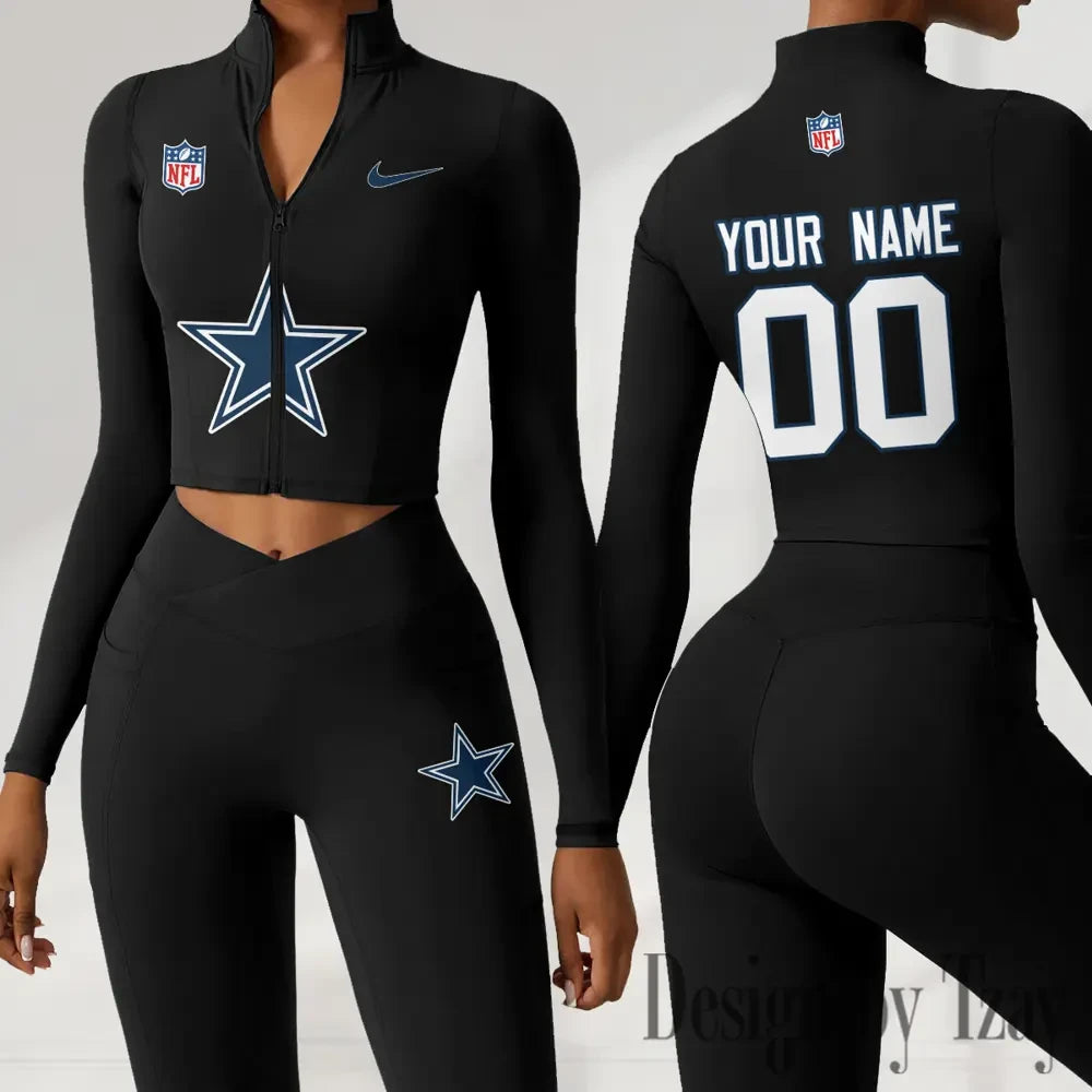 Dallas Cowboys Women Activewear Set 2 Piece Crop Jacket and High Waist Leggings SPTZSTW207