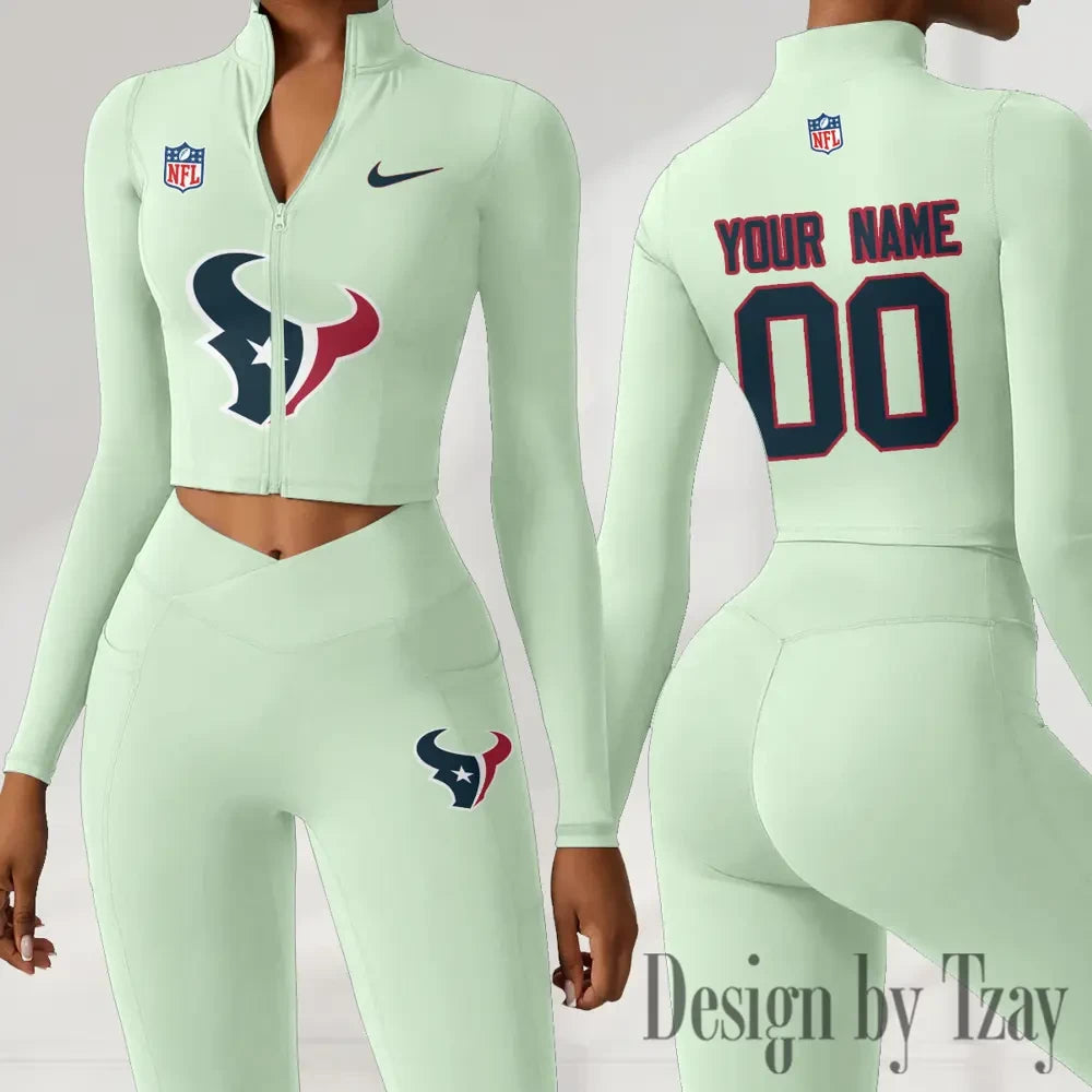 Houston Texans Women Activewear Set 2 Piece Crop Jacket and High Waist Leggings SPTZSTW211