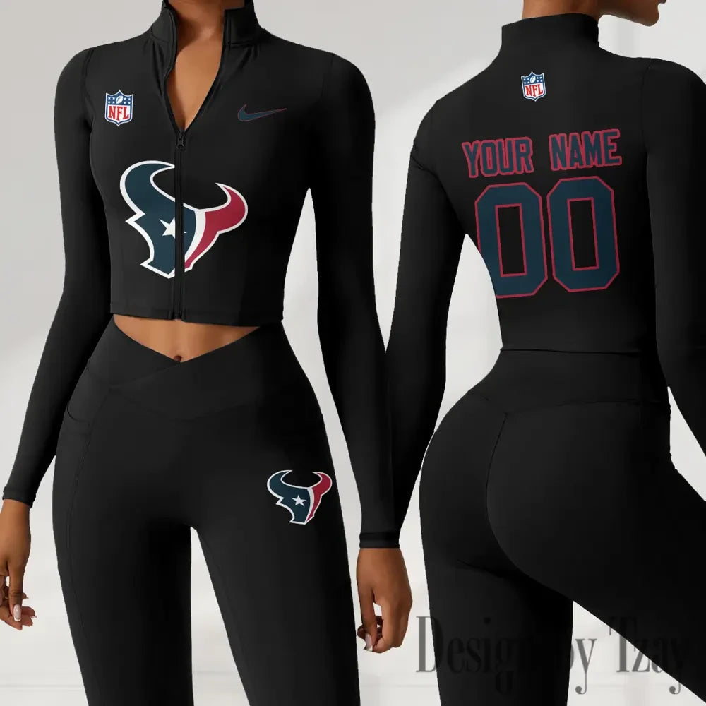 Houston Texans Women Activewear Set 2 Piece Crop Jacket and High Waist Leggings SPTZSTW211