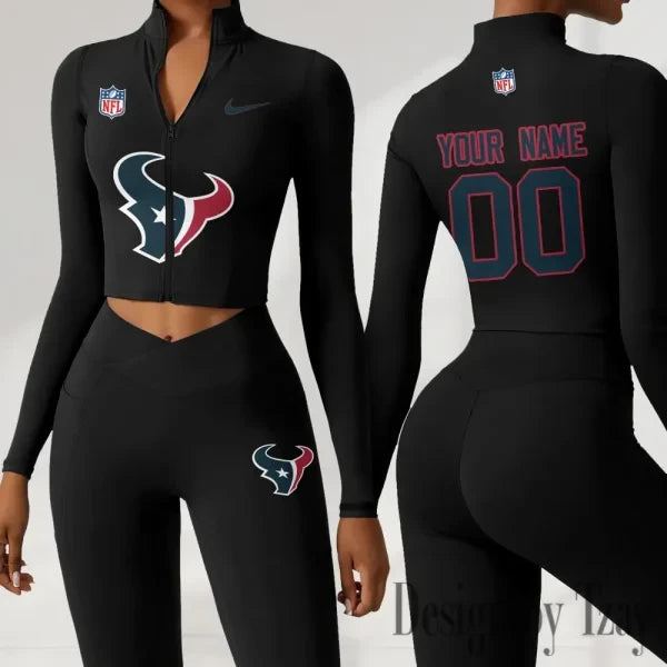 Houston Texans Women Activewear Set 2 Piece Crop Jacket and High Waist Leggings SPTZSTW211