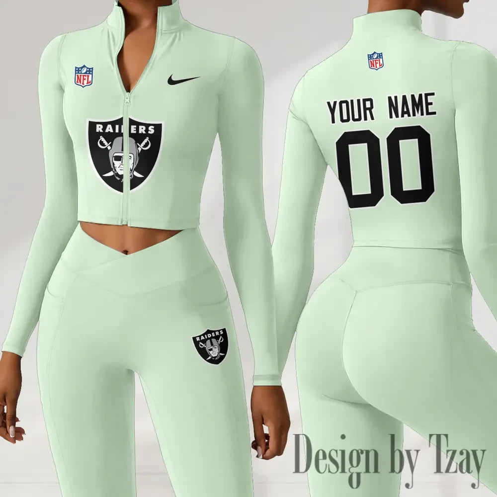 Las Vegas Raiders Women Activewear Set 2 Piece Crop Jacket and High Waist Leggings SPTZSTW215