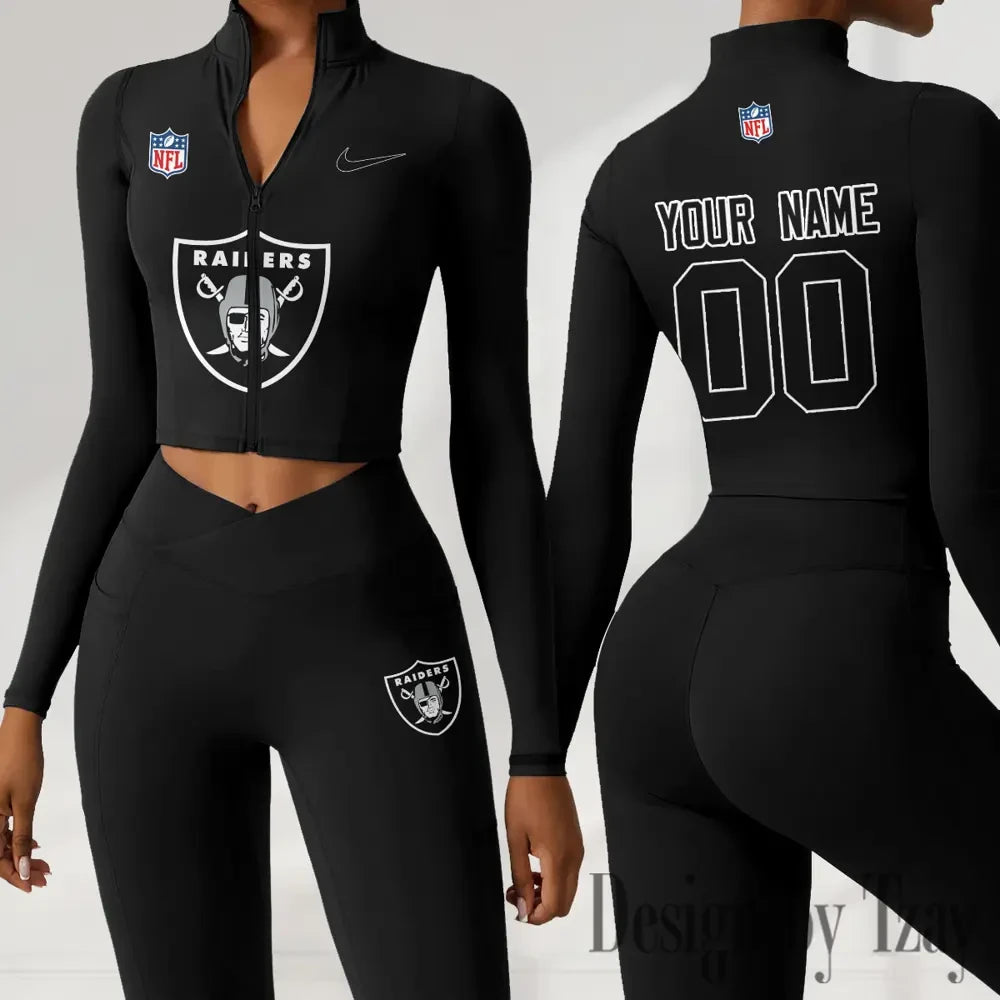 Las Vegas Raiders Women Activewear Set 2 Piece Crop Jacket and High Waist Leggings SPTZSTW215