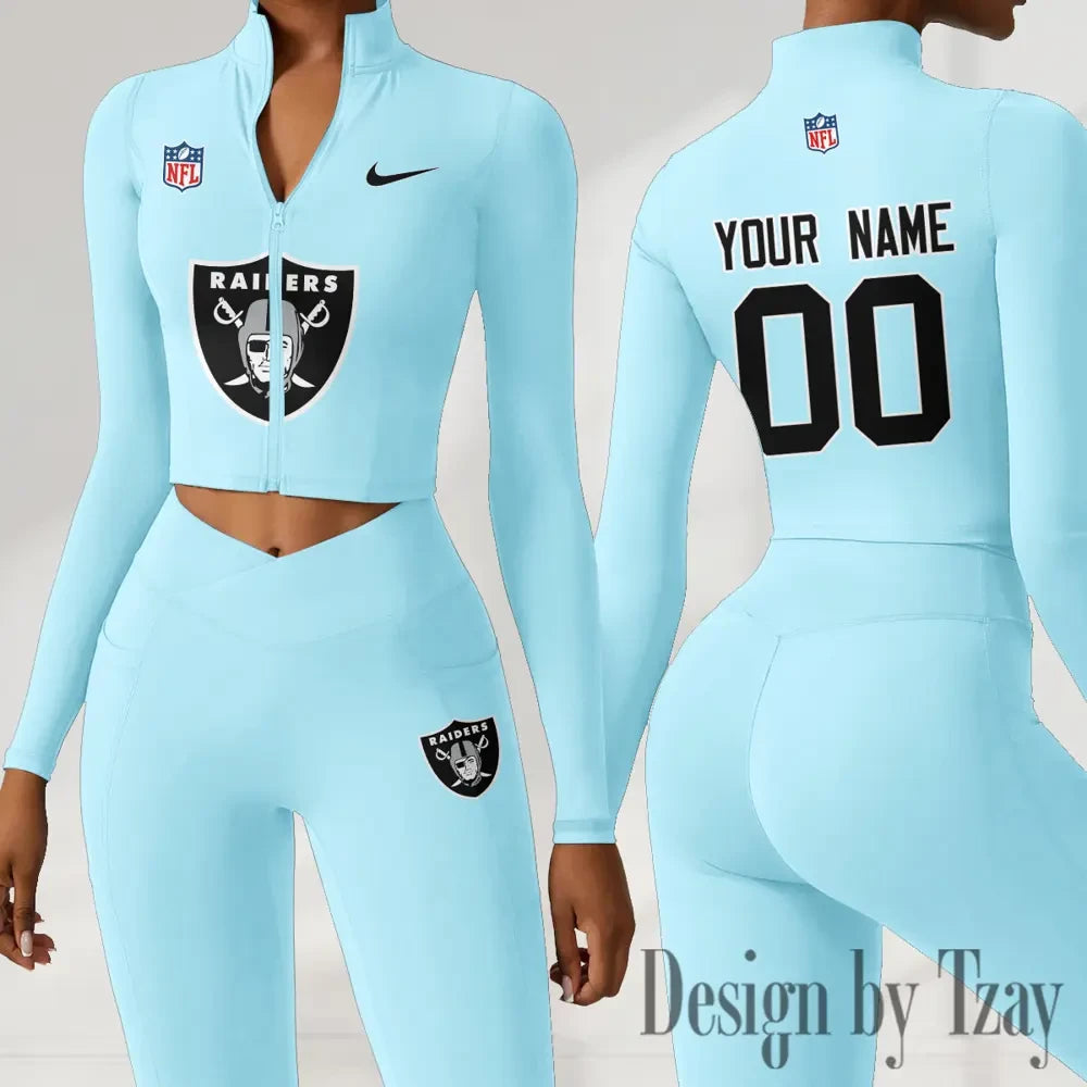 Las Vegas Raiders Women Activewear Set 2 Piece Crop Jacket and High Waist Leggings SPTZSTW215
