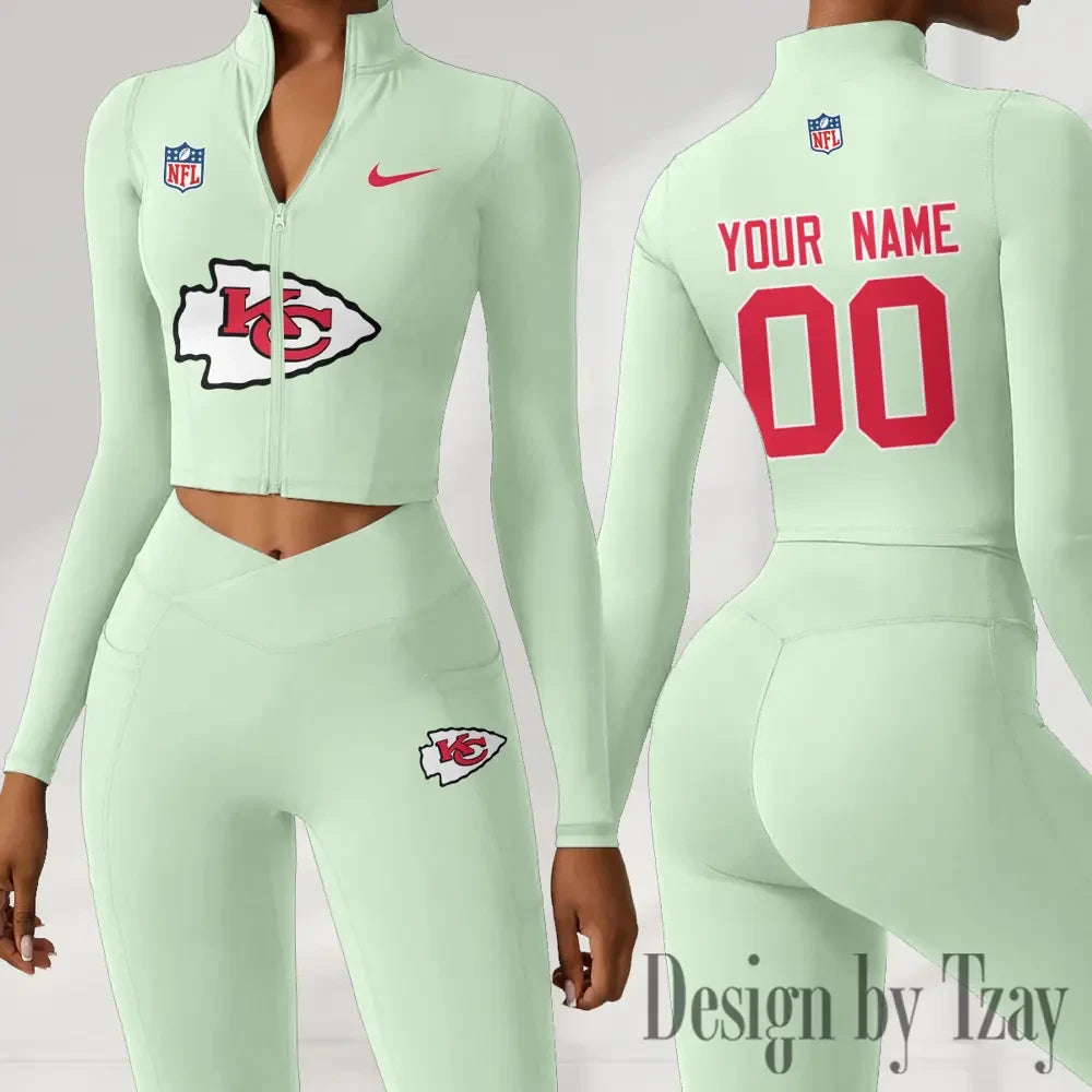 Kansas City Chiefs Women Activewear Set 2 Piece Crop Jacket and High Waist Leggings SPTZSTW214