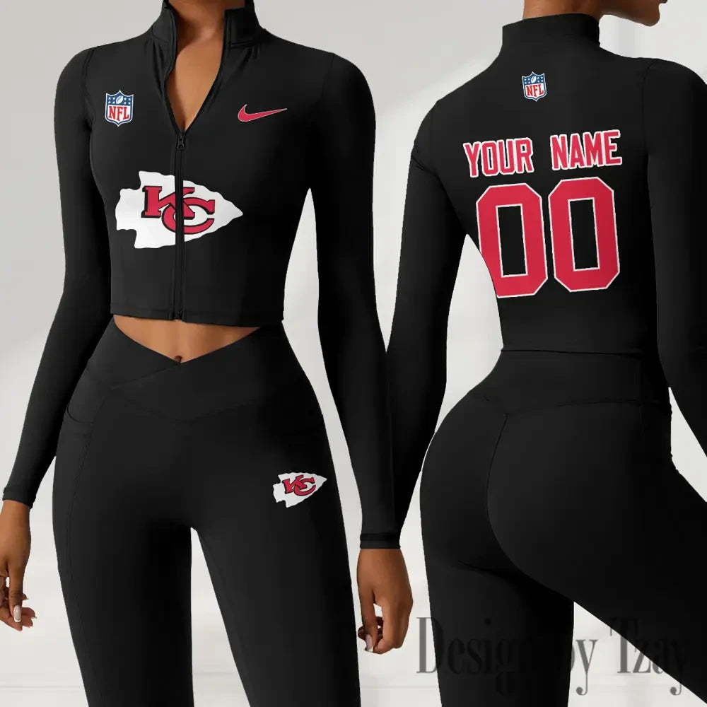 Kansas City Chiefs Women Activewear Set 2 Piece Crop Jacket and High Waist Leggings SPTZSTW214
