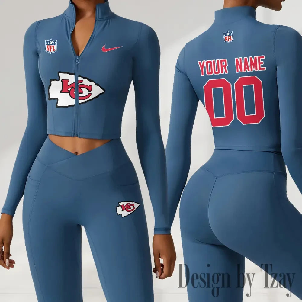 Kansas City Chiefs Women Activewear Set 2 Piece Crop Jacket and High Waist Leggings SPTZSTW214