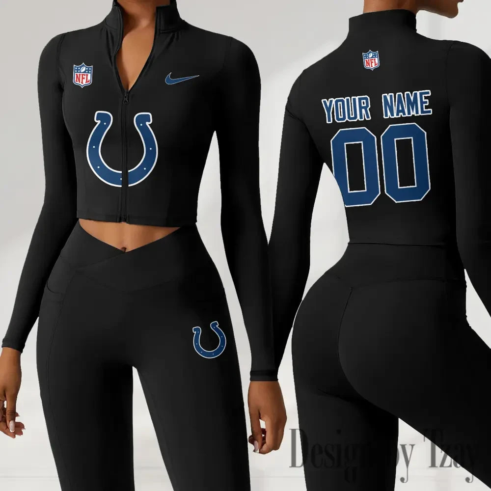 Indianapolis Colts Women Activewear Set 2 Piece Crop Jacket and High Waist Leggings SPTZSTW212