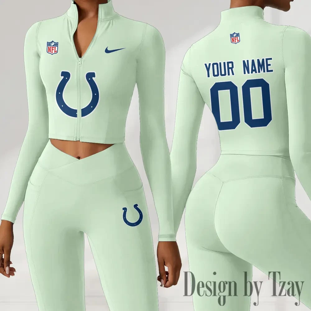 Indianapolis Colts Women Activewear Set 2 Piece Crop Jacket and High Waist Leggings SPTZSTW212