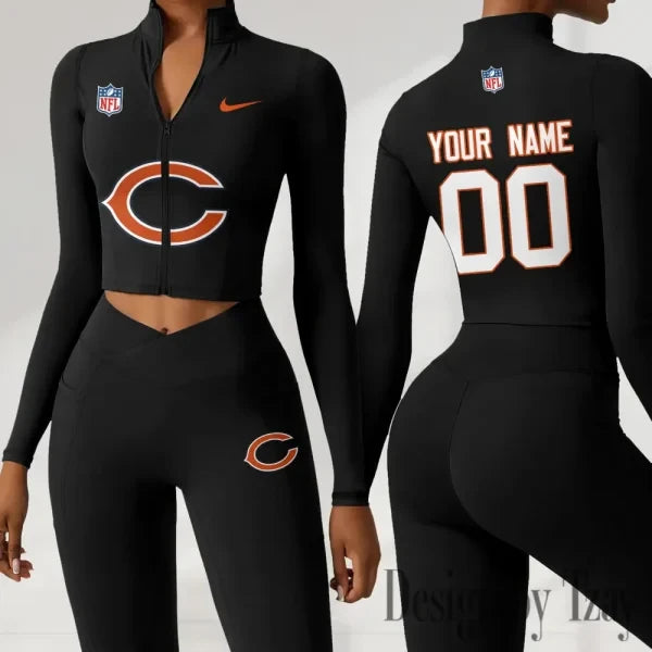 Chicago Bears Women Activewear Set 2 Piece Crop Jacket and High Waist Leggings SPTZSTW204